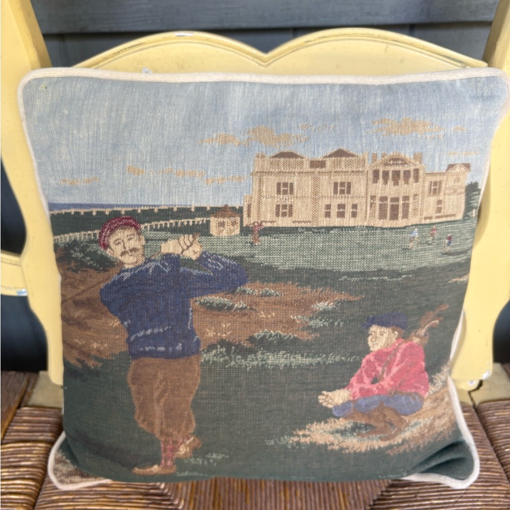 Vintage Golf Scene Tapestry Pillow